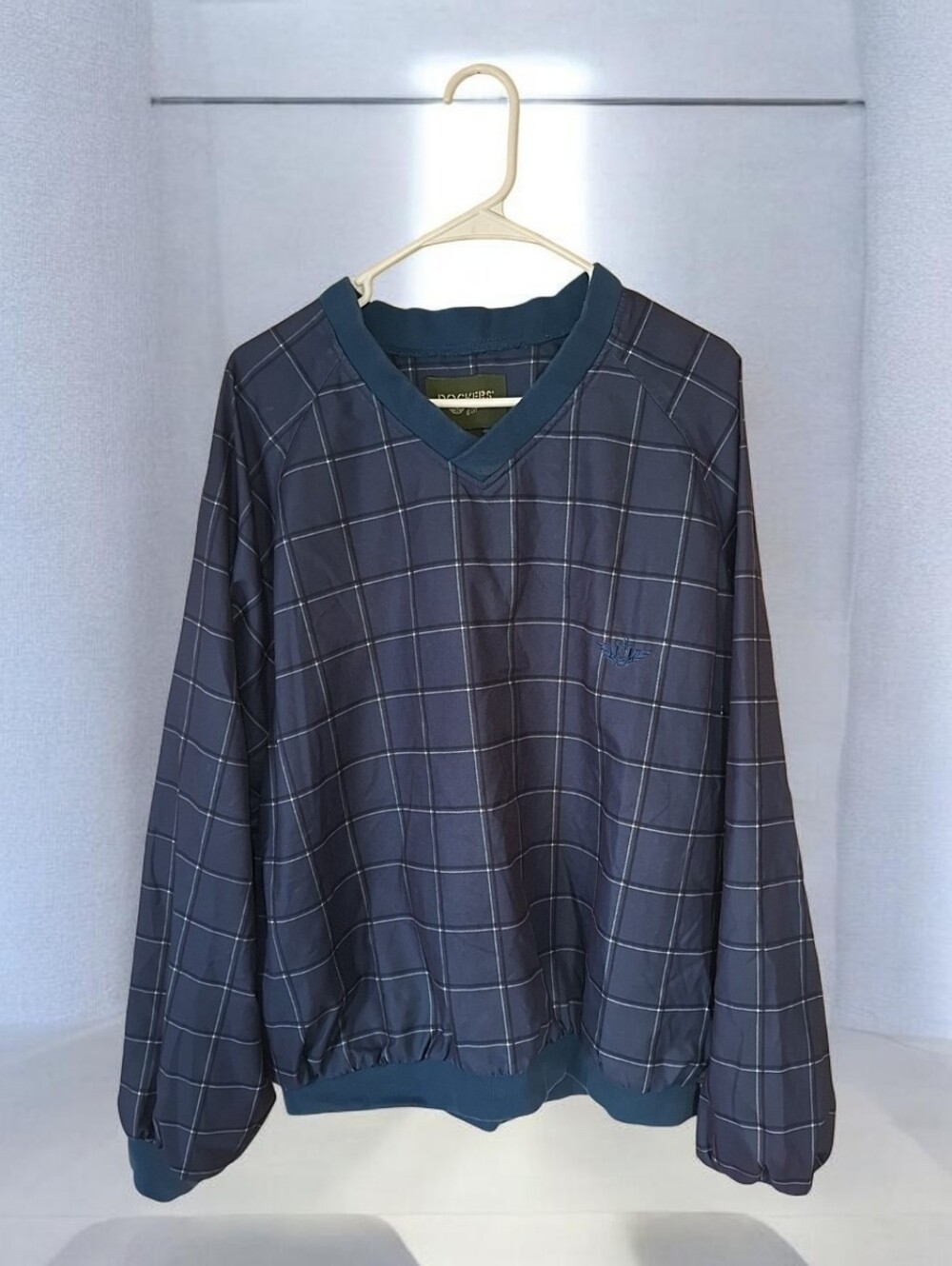 Dockers Men's Navy Plaid V-Neck Sweater